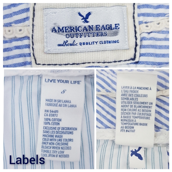 AMERICAN EAGLE OUTFITTERS Blue Striped Quality Linen Style Shorts - Picture 7 of 7